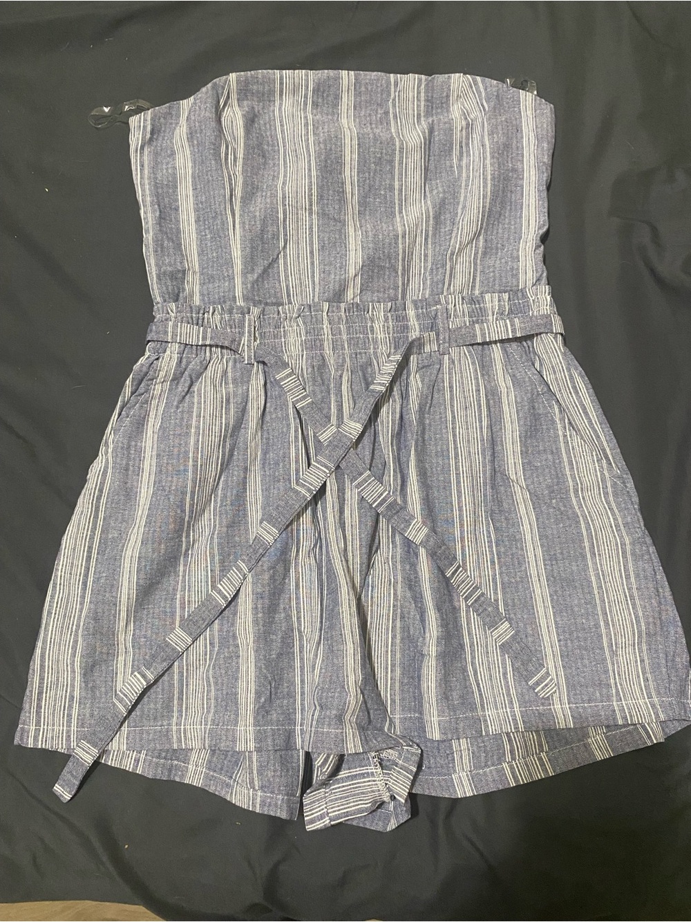 BLUE AND WHITE LINEN ROMPER 🩵🤍